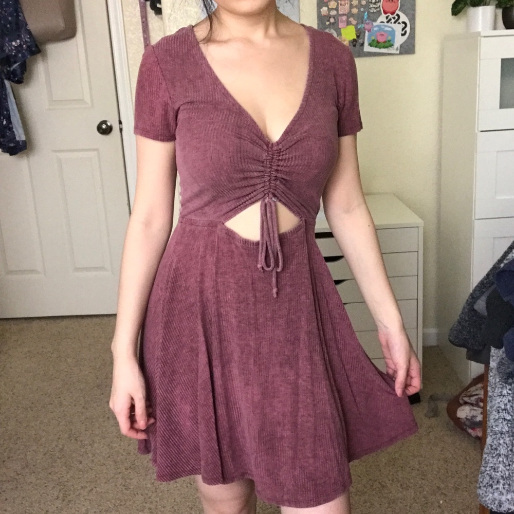 Wild Fable Ribbed Burgundy Casual Mini Dress